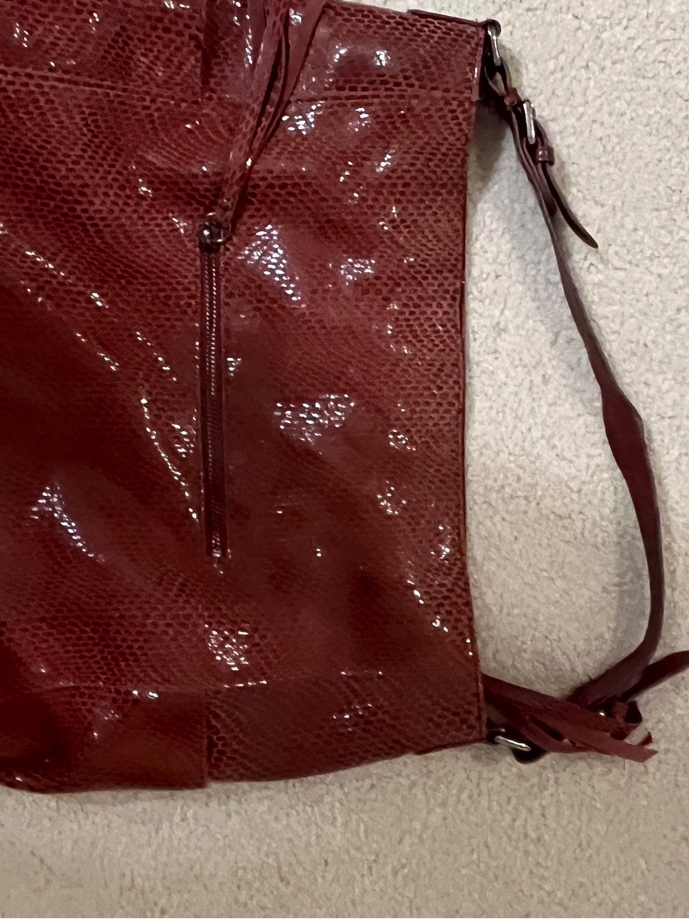 Glossy Burgundy Crossbody Bag - Women